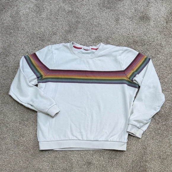 Marine Layer Cream Sweatshirt with Rainbow Stripes - Picture 1 of 5